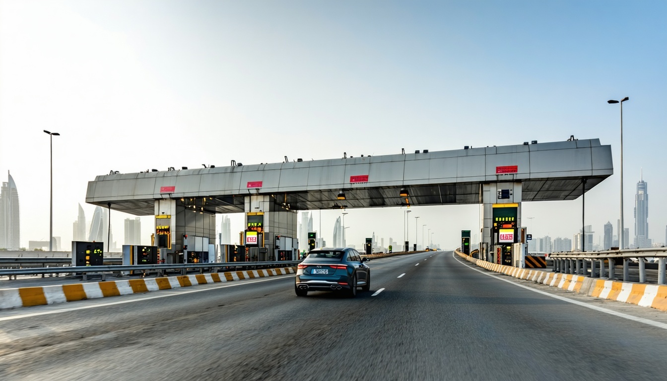 Vehicle passing through automated toll gate in Dubai